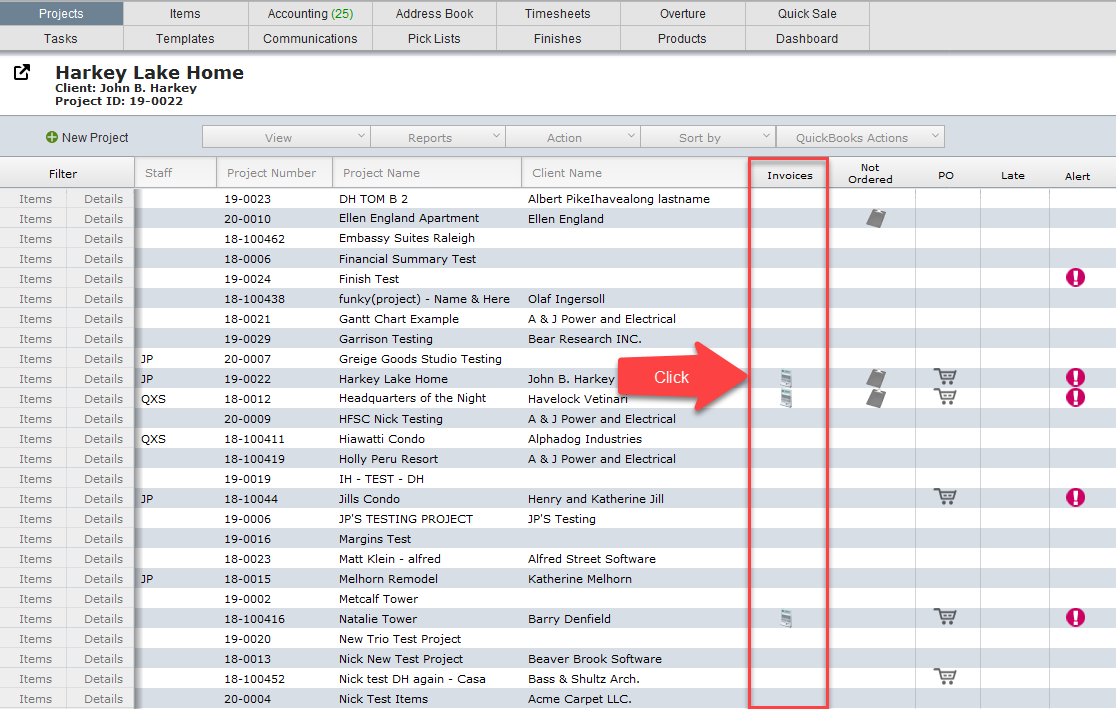 active project status invoice