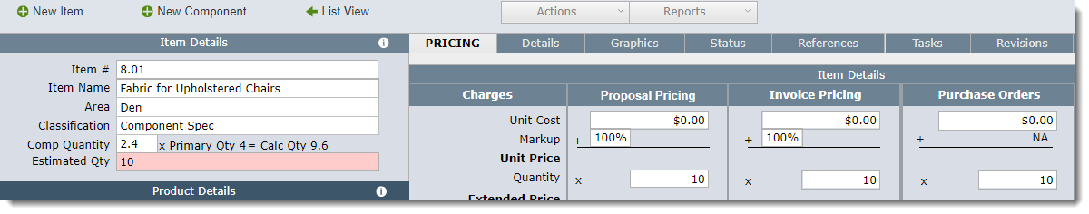 spec item quantities