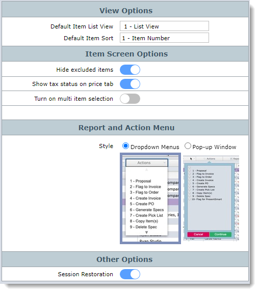 personal preferences layout