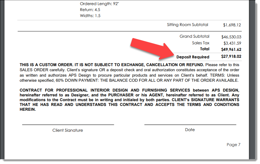 client deposit on proposal