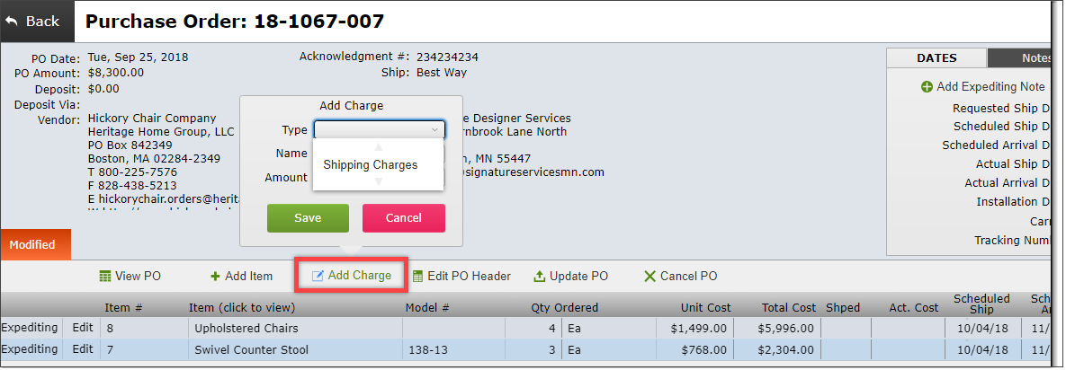 Adding Charges to a PO