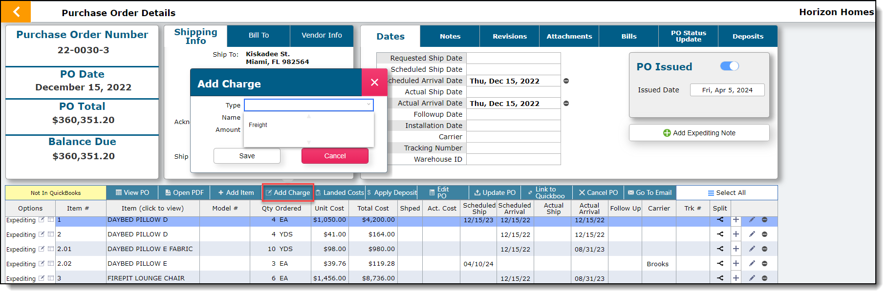Adding Charges to a PO